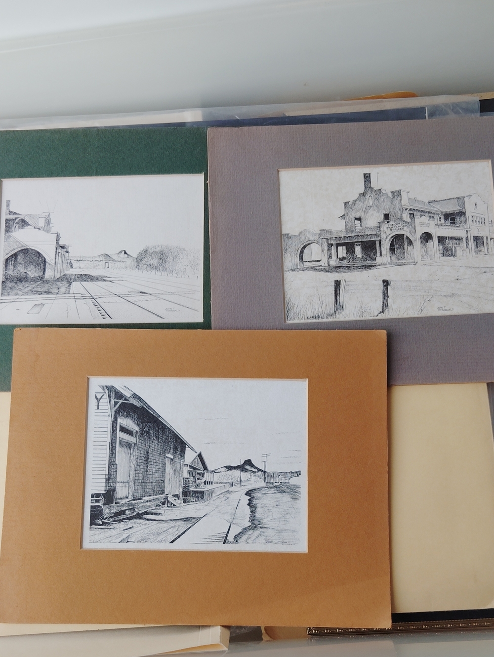 Vintage Sketch 4" X 6" Matted John T Fitzgerald Prints